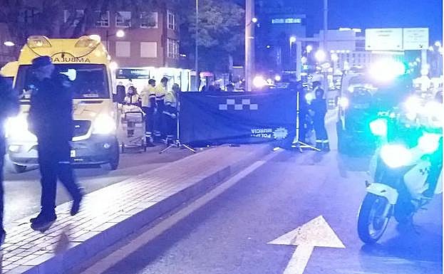 Efectivos policiales y sanitarios en el lugar del siniestro.