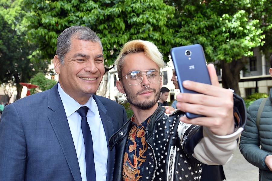 El expresidente de Ecuador pronunció la conferencia 'América Latina en disputa: retos y desafíos', en el Paraninfo del Campus de La Merced de Murcia