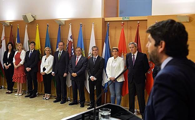 Lopez Miras preside el acto de toma de posesión de los nuevos miembros del Consejo de Gobierno de la Region de Murcia.