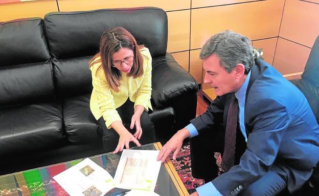 Ana Belén Castejón y Pedro Saura, el viernes durante su reunión en el Ministerio de Fomento. 