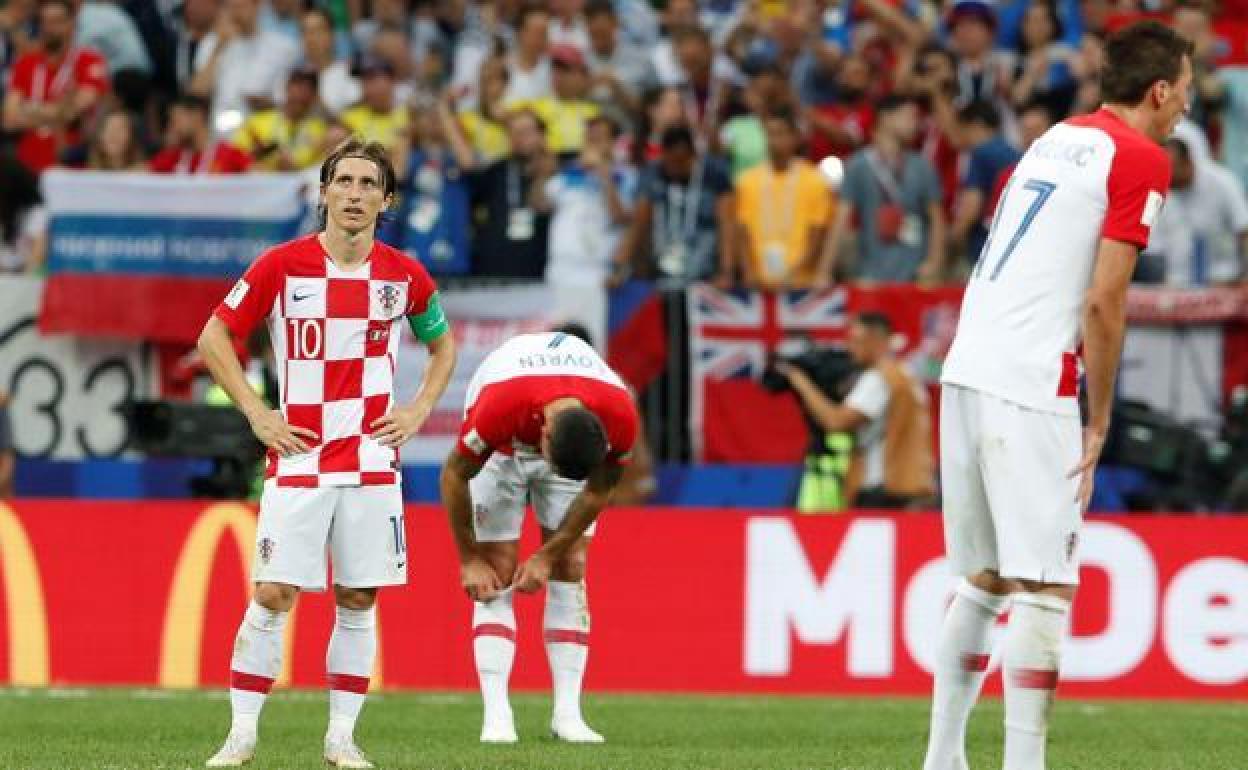 Luka Modric, cariacontecido sobre el césped del Luzhniki. 