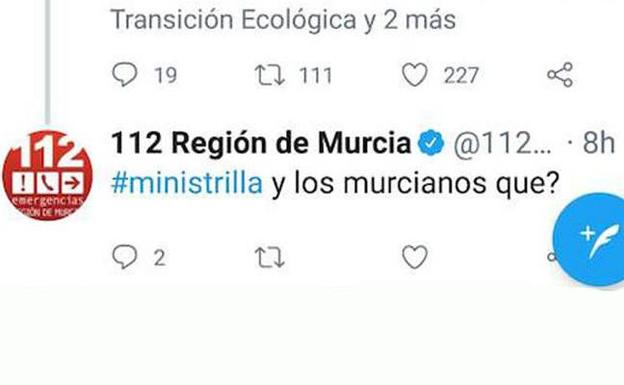 El 112 atribuye a un «error humano» el tuit en el que llamó «ministrilla» a Teresa Ribera
