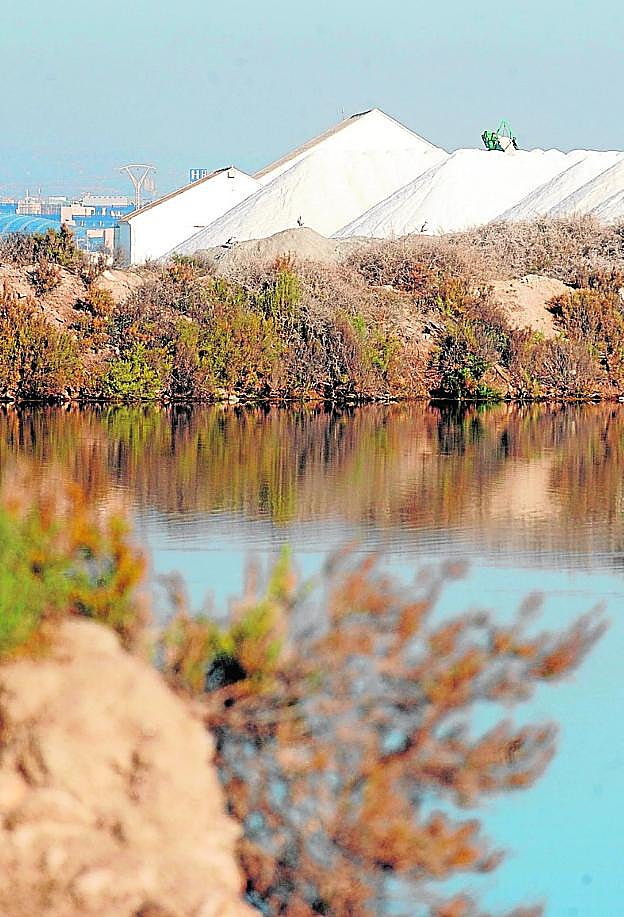 Balsa salinera de San Pedro y las montañas de sal al fondo. 