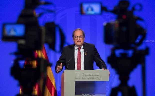 Quim Torra, durante su comparecencia en rueda de prensa. 