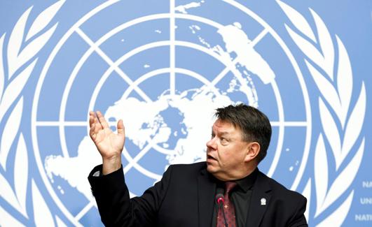 El nuevo secretario general de la Organización Meteorológica Mundial, Petteri Taalas, ayer, durante la presentación del informe del IPCC.