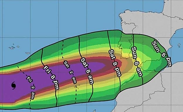 Previsión de paso del huracán 'Leslie'.