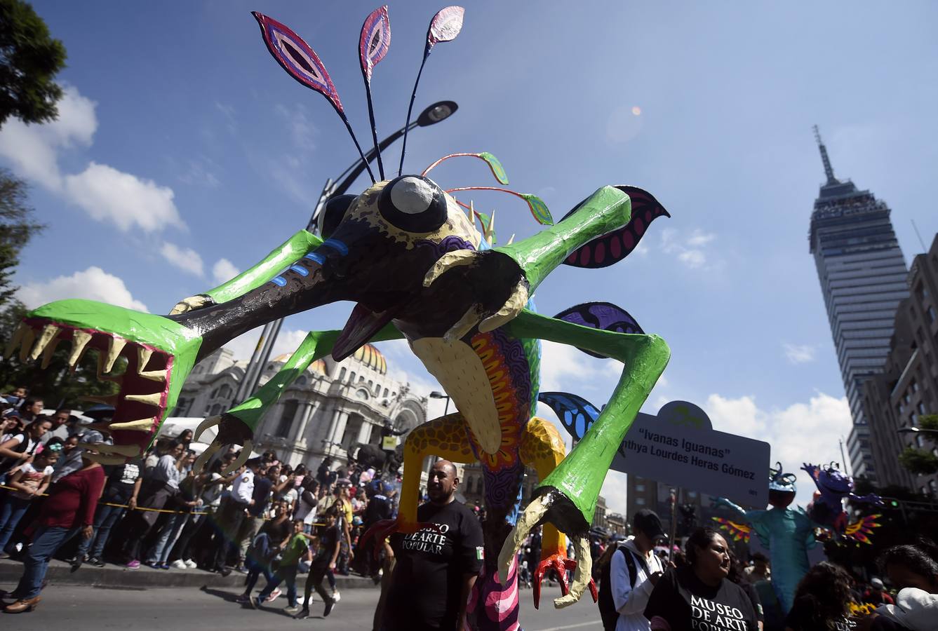 Un centenar de figuras de animales fantásticos, conocidos como alebrijes, desfiló ante la algarabía de decenas de miles de personas que colmaron el recorrido por las calles del centro de la Ciudad de México.