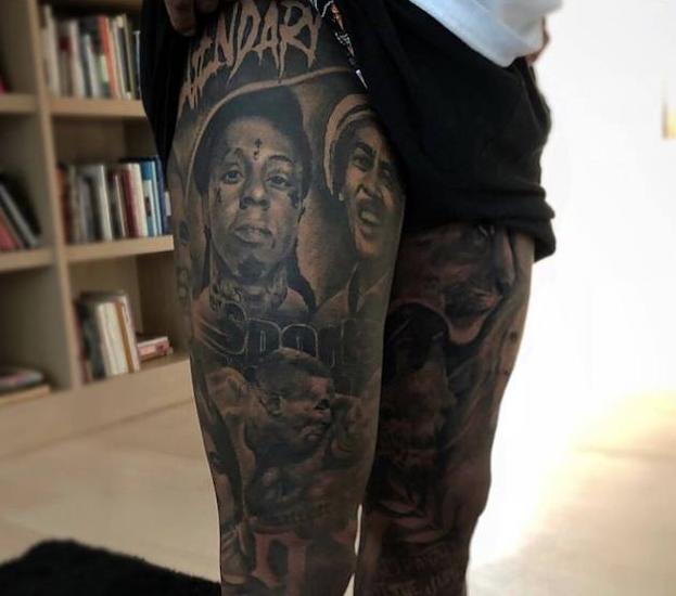 Las piernas de Odell Beckham Jr., jugador de los New York Giants, tatuadas por Ganga.