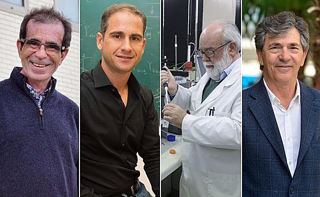 Pedro Aparicio Alonso, en el LAIB. Javier Prior, Francisco García Carmona y Juan Patricio Castro. 