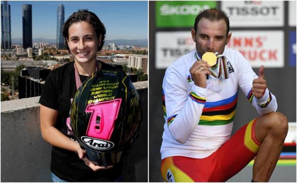 Ana Carrasco, campeona de Supersport 300, y Alejandro Valverde, campeón del mundo de fondo en carretera.