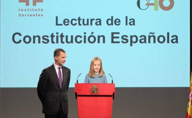 La princesa Leonor, el pasado 31 de octubre, cuando leyó un artículo de la Constitución. 