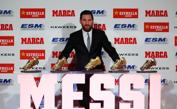 Leo Messi, con sus cinco Botas de Oro. 
