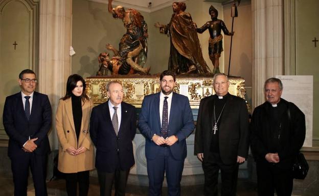 El presidente de la Comunidad, Fernando López Miras, y la consejera de Cultura y Turismo, Miriam Guardiola, en la reunión del Patronato del Museo Salzillo.