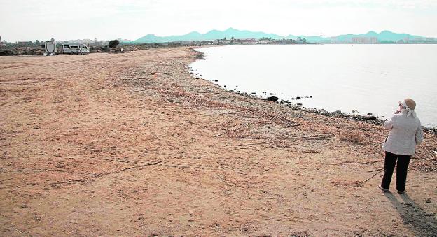 Una mujer, ayer en los terrenos del Plan Parcial El Vivero, en la Manga del Mar Menor. 