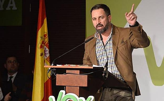 Santiago Abascal, líder de Vox, en un acto en Murcia. 