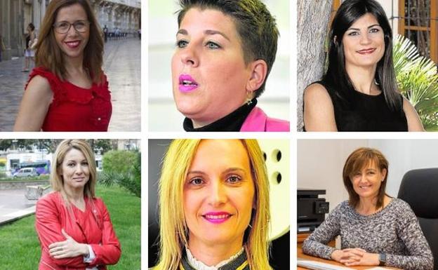 Arriba por la izquierda: Ana Belén Castejón (PSOE), Noelia Arroyo (PP) e Inmaculada Sánchez (PSOE). Abajo por la izquierda: María José Pérez (PSOE), Isabel Zapata (PP) y María Marín (PP)