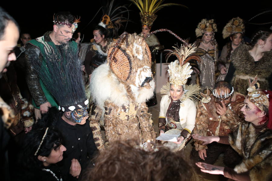 Cristina Moreno encarnó a la bestia de las fiestas del Carnaval con un traje que simulaba una abeja y acompañada por un séquito de setenta apicultores