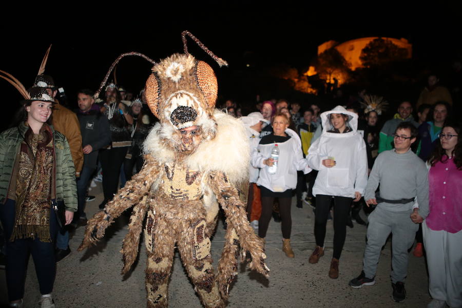 Cristina Moreno encarnó a la bestia de las fiestas del Carnaval con un traje que simulaba una abeja y acompañada por un séquito de setenta apicultores