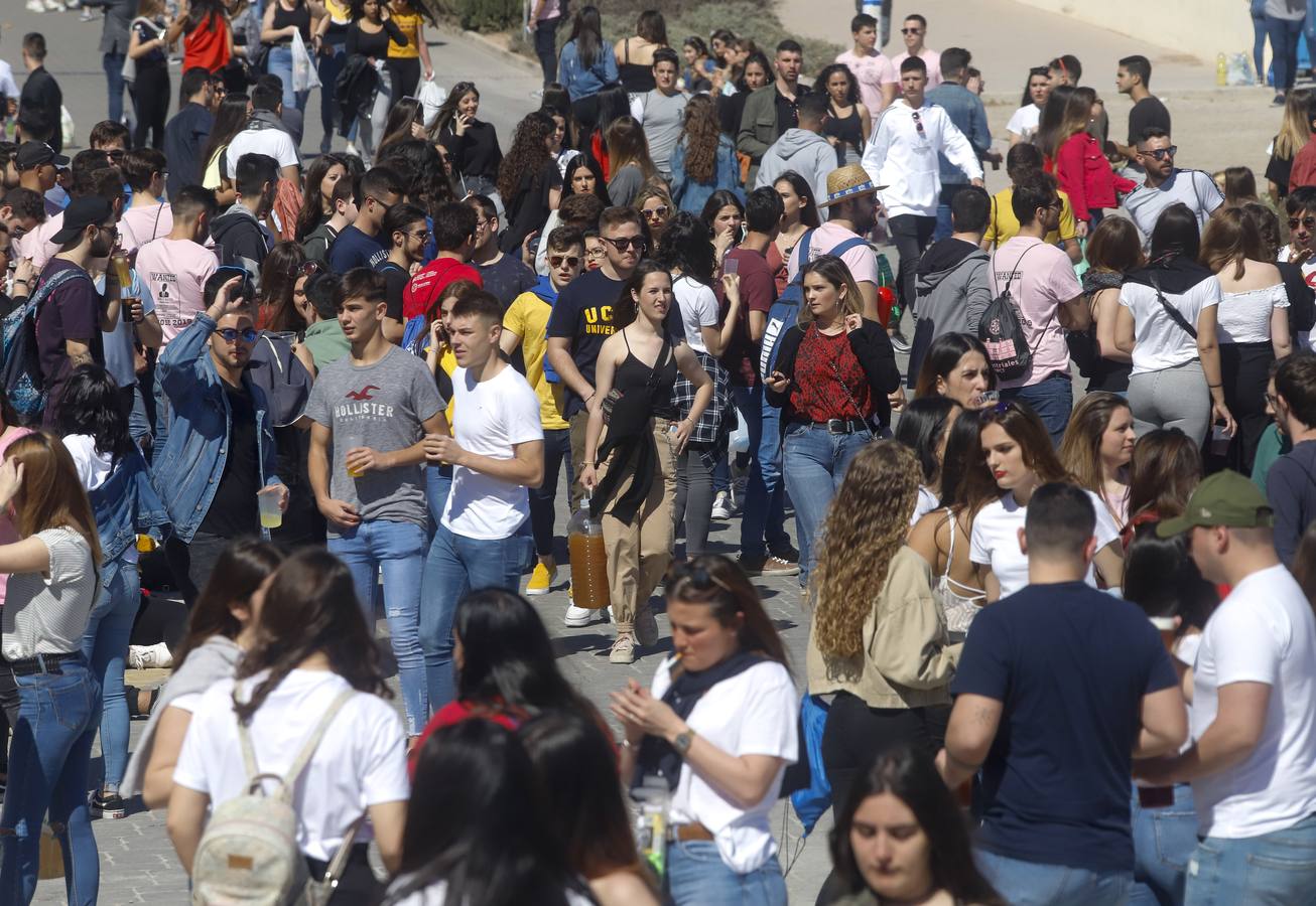 Universitarios de Industriales y 'Teleco' celebran San José en el campus, que instala un punto violeta contra las agresiones sexuales. Cocineros de la empresa El Tirol reparten platos de arroz
