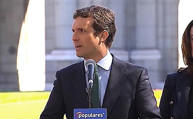Pablo Casado, durante la presentación de los candidatos por Madrid.