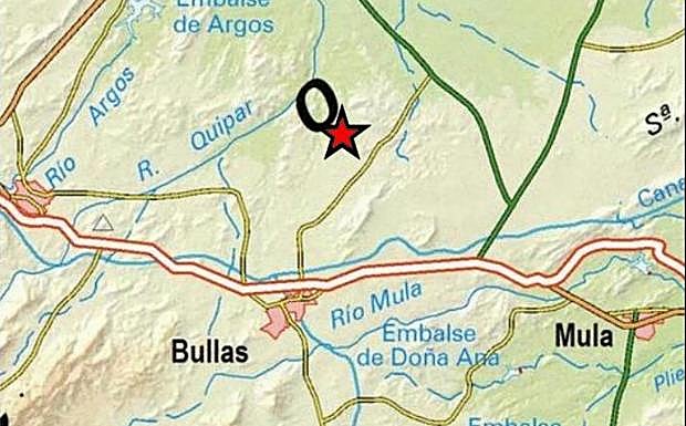 Epicentro del terremoto en Bullas.