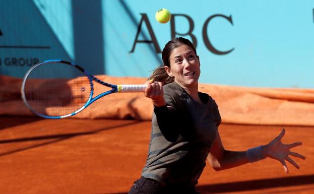 Garbiñe Muguruza, entrenando en la Caja Mágica. 