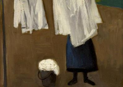 Imagen secundaria 1 - 'Mujer tendiendo ropa'. Óleo sobre lienzo. 1973. | 'Retrato de Javier'. Óleo sobre lienzo. 1955.
