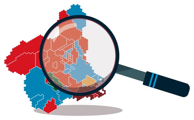 Mapa de la Región con los resultados por municipios.