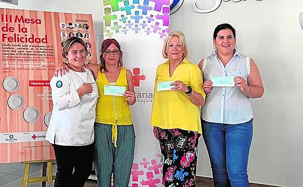Estrella Carrillo, junto a representantes de las entidades con los cheques de los donativos. 