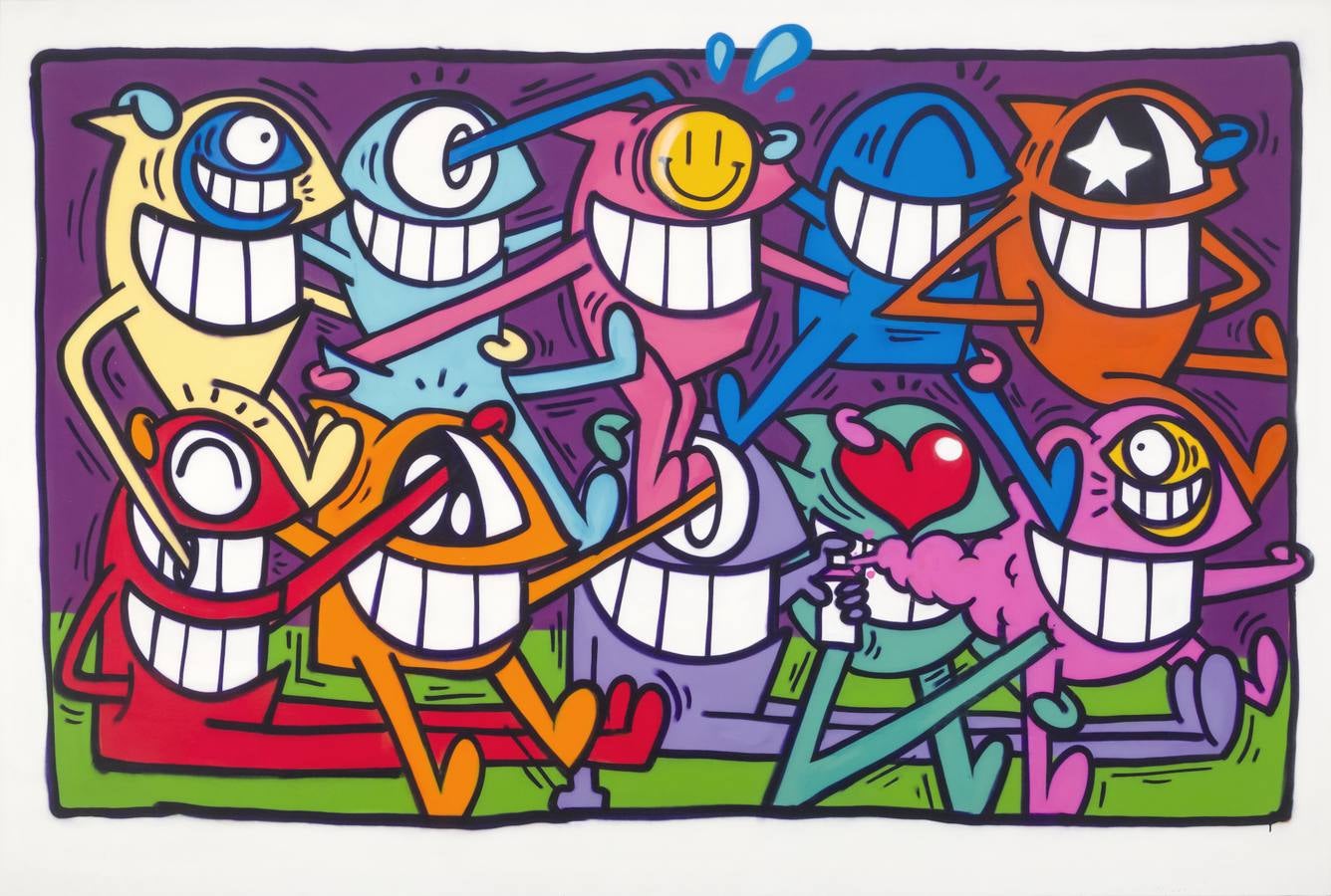 ‘Unidos por la alegría’. pez (Barcelona, 1976). Aerosol sobre lienzo. 202 x 300 cm.