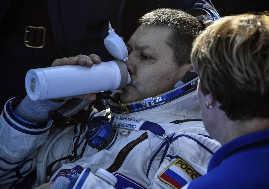 Aterrizaje de la cápsula Soyuz MS-11 con el equipo de la Estación Espacial Internacional del astronauta de la NASA Anne McClain, el cosmonauta ruso Oleg Kononenko y David Saint-Jacques de la Agencia Espacial Canadiense, en un zona remota de Kazajistán