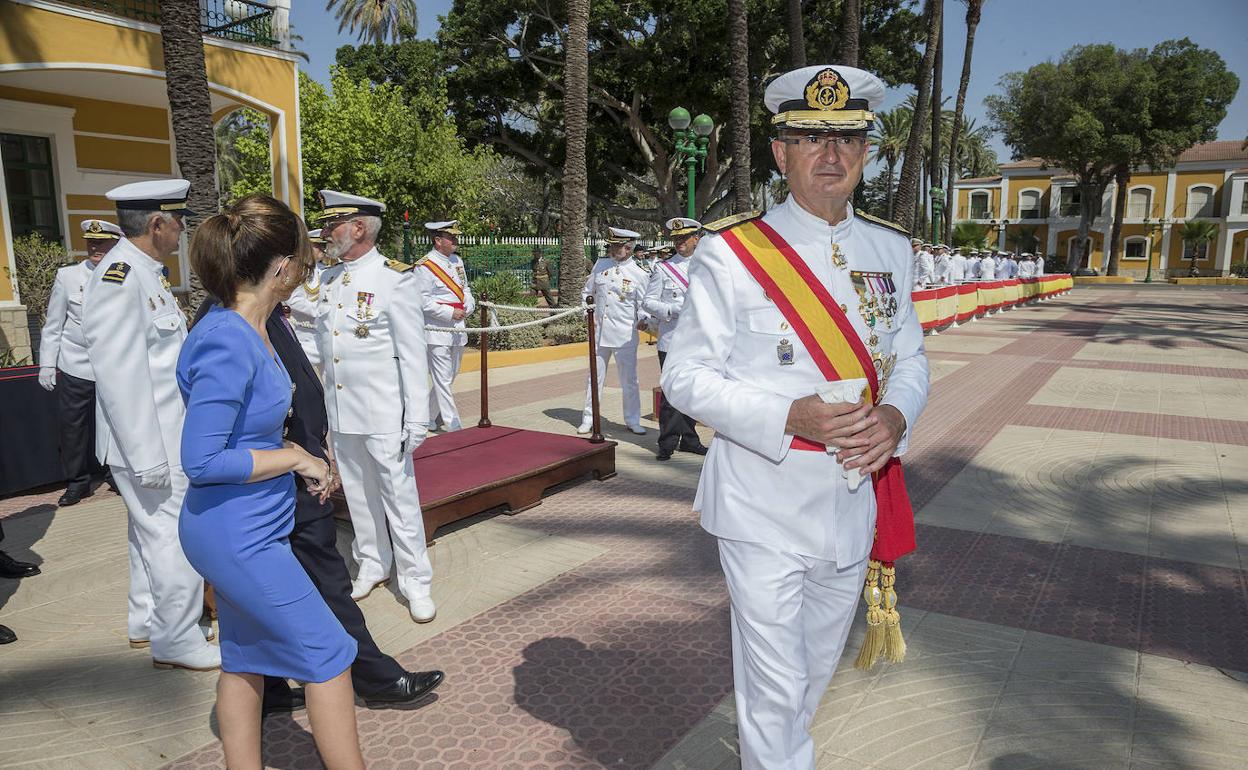 El almirante Ancieto Rosique en el acto de celebración de la patrona de la Armada de Cartagena, este martes.