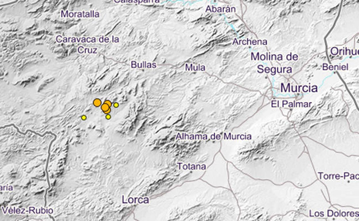 Ubicación en el mapa del epicentro de los diferentes movimientos sísmicos.