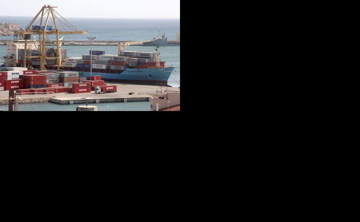 Carga de un buque de contenedores en uno de los muelles de mercancías del Puerto de Cartagena, en una foto de archivo.