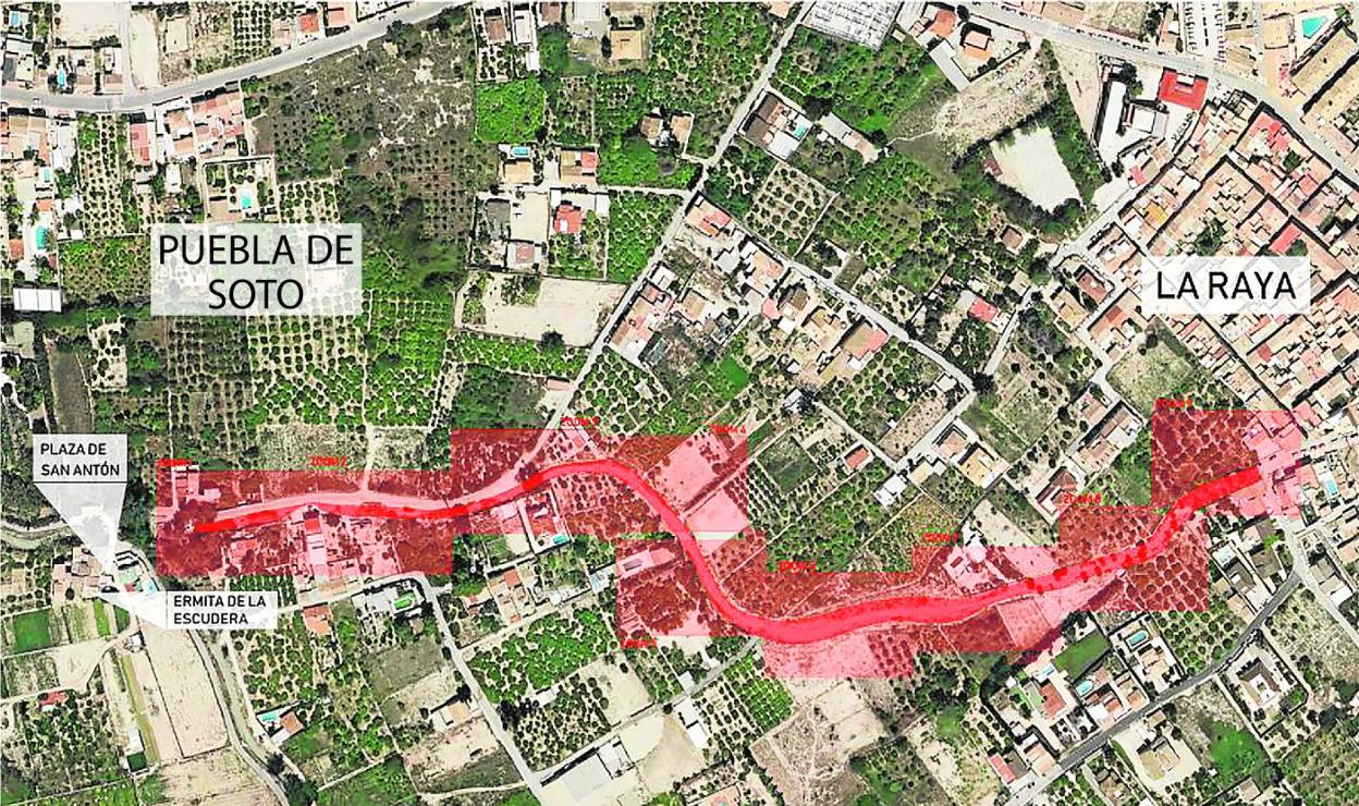 Vista aérea de la zona en la que se realizarán las obras, que marcan el trazado de la futura vía verde Puxmarina. 