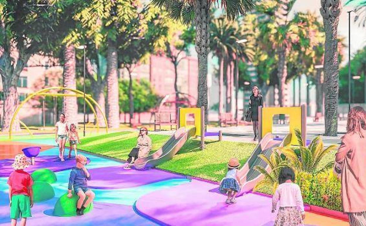 Recreación virtual del aspecto del palmeral de La Paz tras su futura renovación.