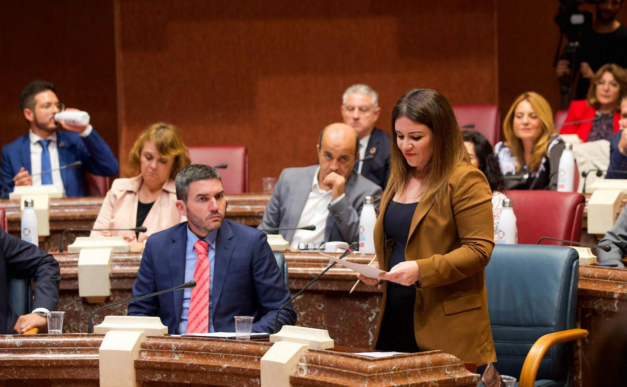 La consejera Esperanza Moreno interviene durante el pleno de la Asamblea.