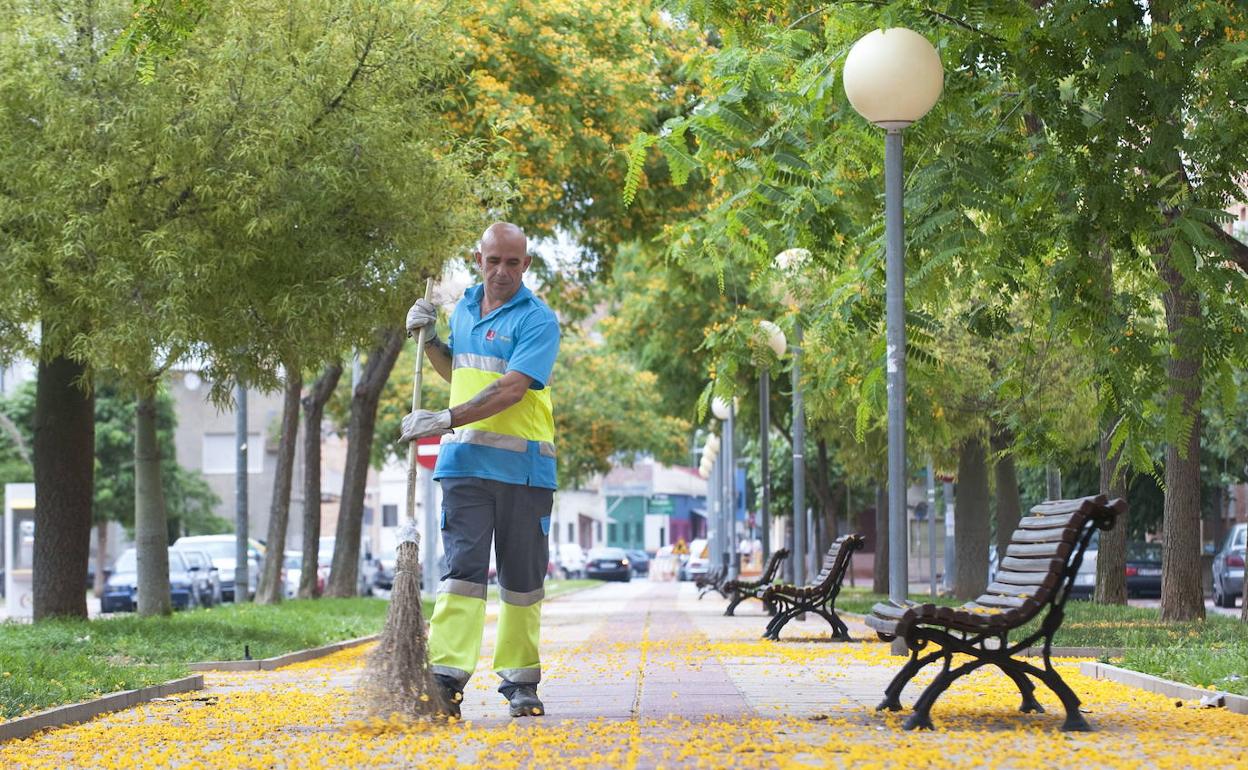 Un barrendero, en Murcia, en una foto de archivo.