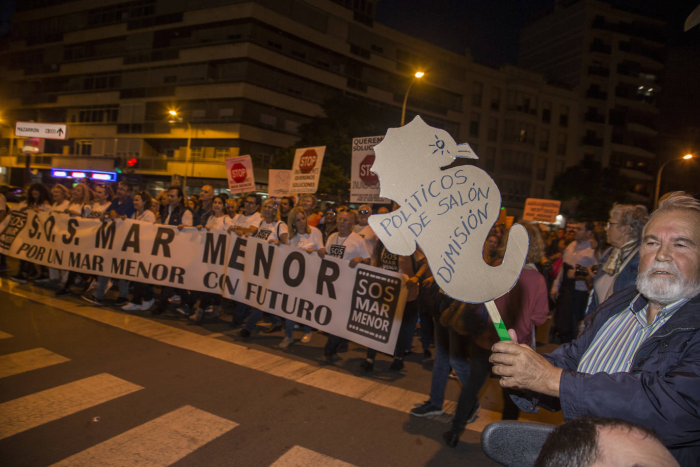 Los manifestantes que este miércoles pidieron medidas para salvar al Mar Menor derrocharon ingenio y creativiad en sus carteles y pancartas.