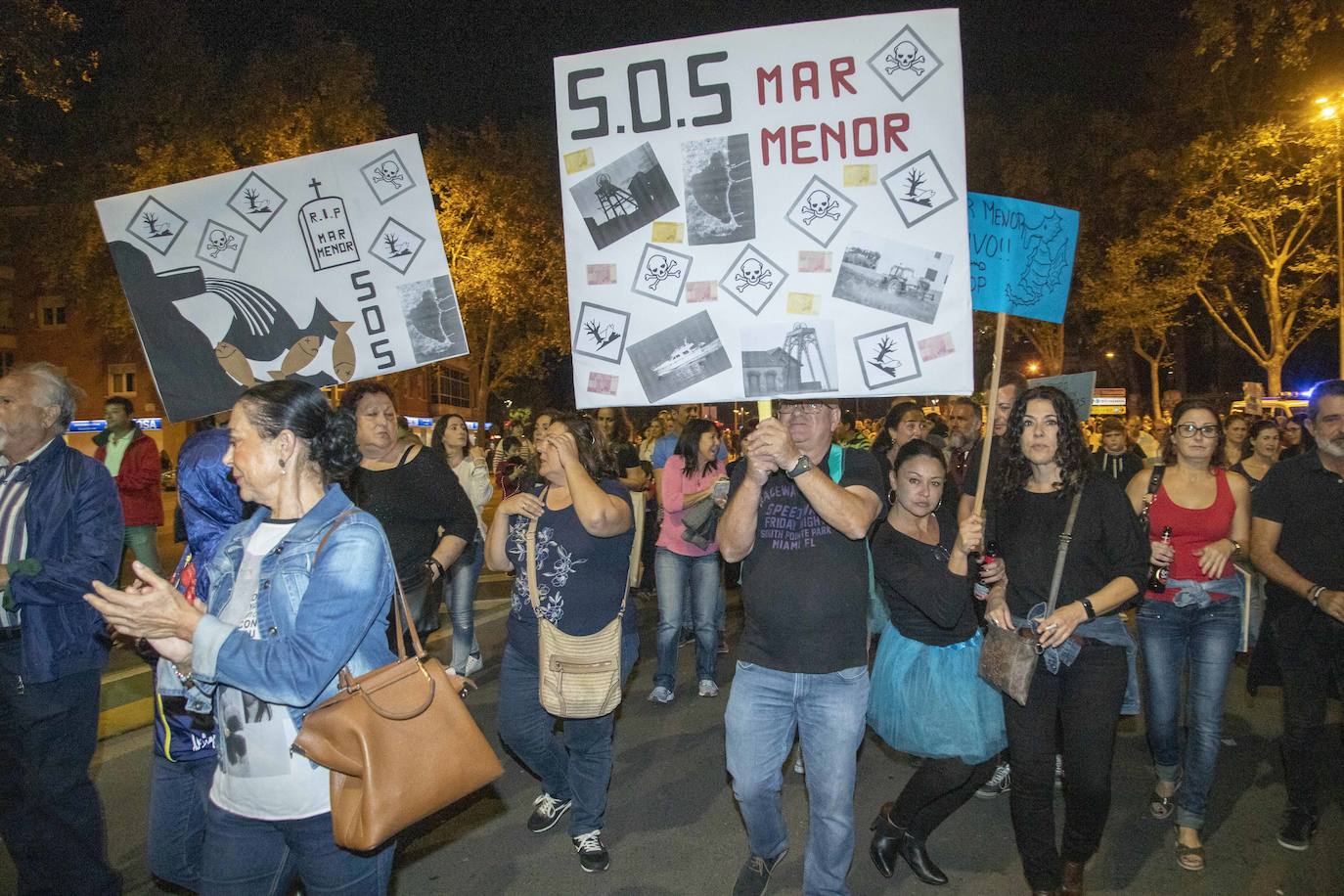 Los manifestantes que este miércoles pidieron medidas para salvar al Mar Menor derrocharon ingenio y creativiad en sus carteles y pancartas.