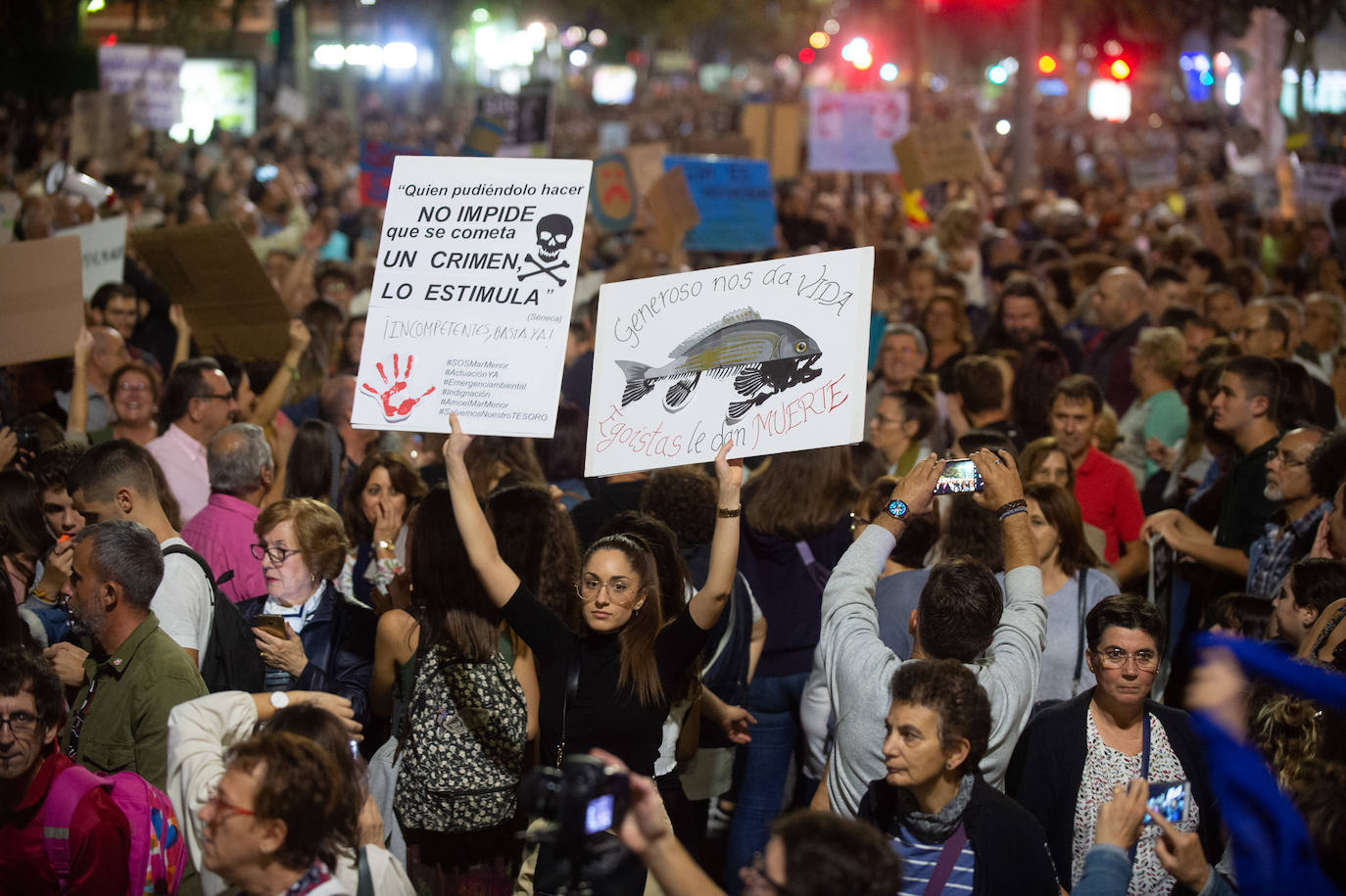 Los manifestantes que este miércoles pidieron medidas para salvar al Mar Menor derrocharon ingenio y creativiad en sus carteles y pancartas.