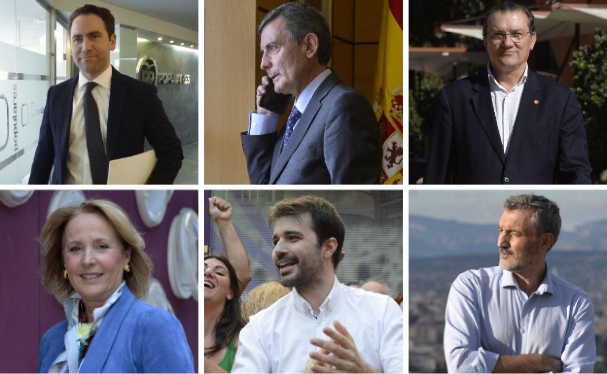 Los seis candidatos de los principales partidos en la Región de Murcia.