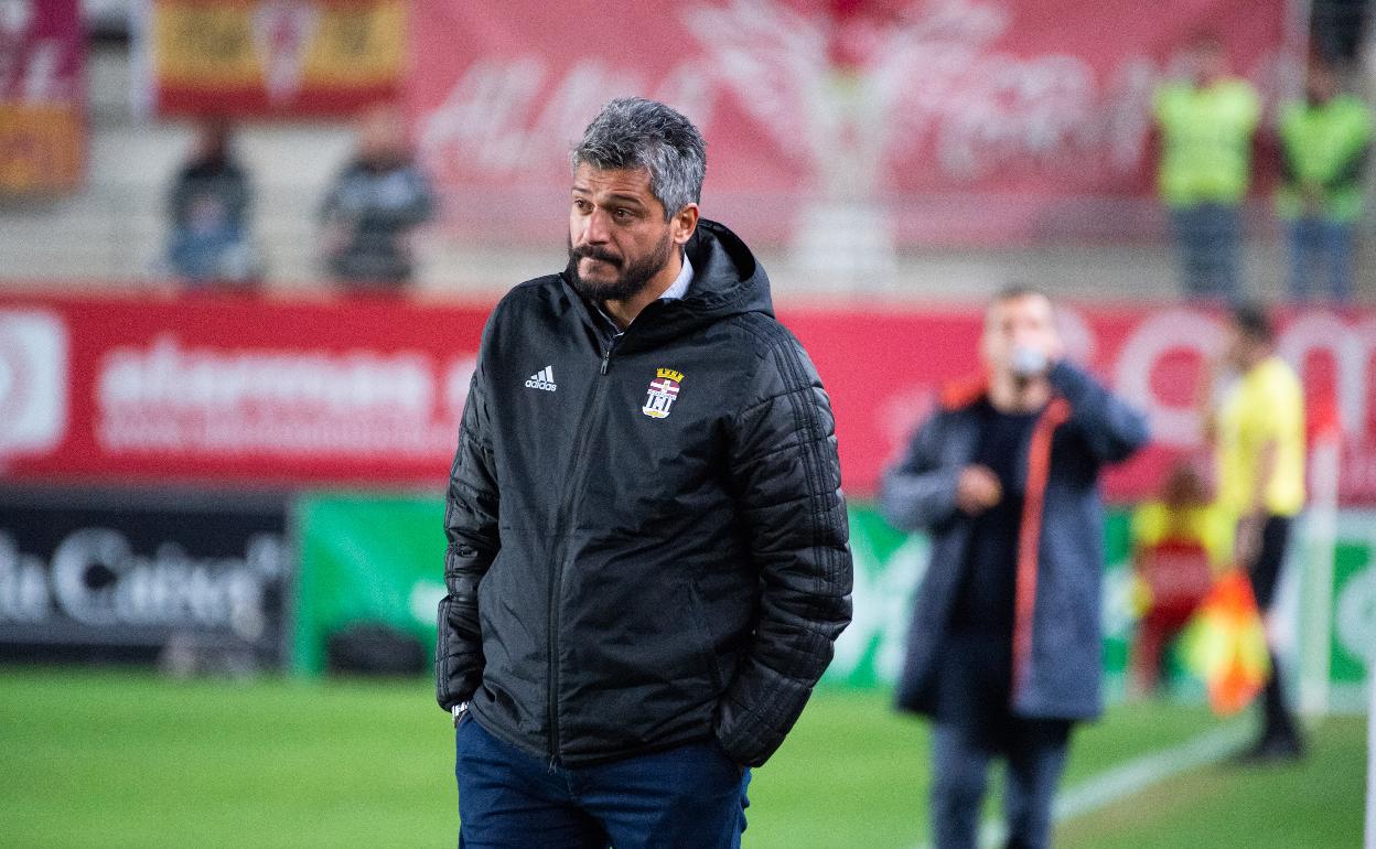 Gustavo Munúa, durante el encuentro entre el Real Murcia y el FC Cartagena de este domingo.