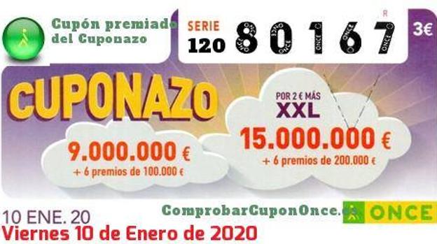 Uno de los cupones que salieron ganadores en el sorteo del viernes 10 de enero