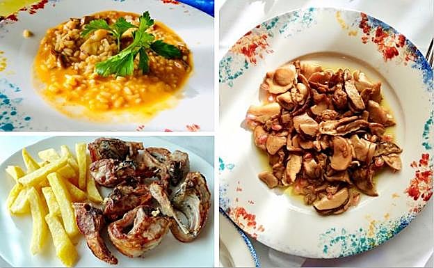 Algunos platos del menú del restaurante Mirasierra, en Mogarraz, donde ofrecen comida típica de la zona.
