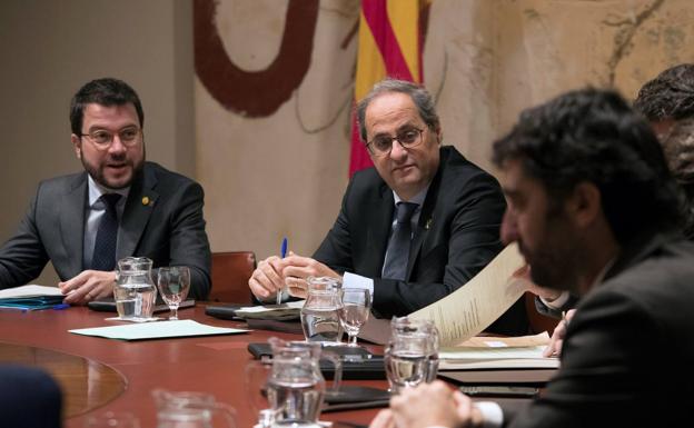 El presidente de la Generalitat, Quim Torra, este martes durante la reunión del Ejecutivo autonómico.
