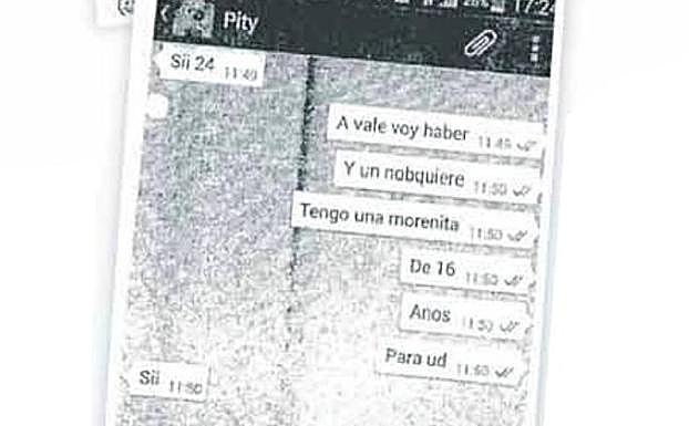 Captura de pantalla de una conversación ofreciendo los servicios sexuales de una menor.