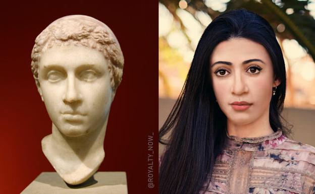 El Busto de Berlín de Cleopatra y la recreación realizada por Becca Saladin.