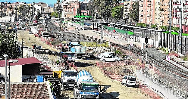 Zona de conexión de la primera y segunda fase del soterramiento, en los accesos a la estación de Murcia, esta semana. 