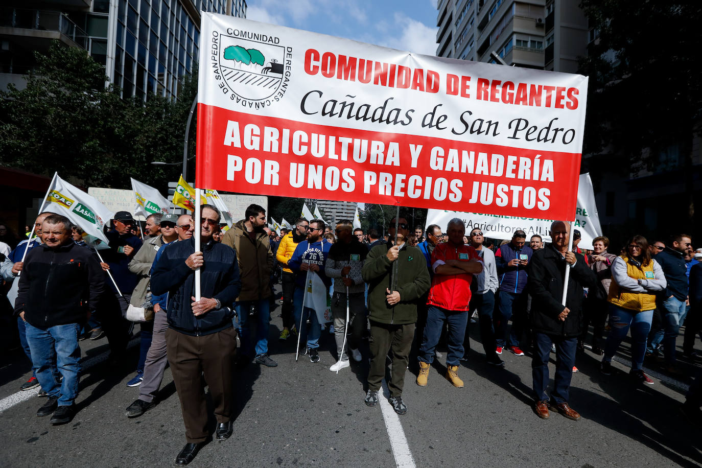 El sector agricola y ganadero ha llevado sus exigencias a la calle con pancartas de todo tipo pidiendo más ayudas a los políticos y una regulación que mejore sus condiciones